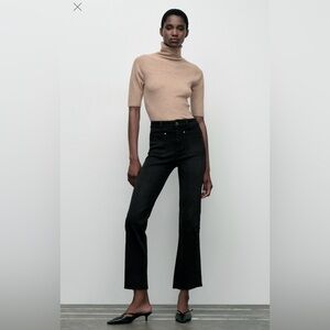 🛍️🎉 ZARA NEW! High Rise Mini Flare Ankle Jeans Black Denim w Stretch Sz4 EU36